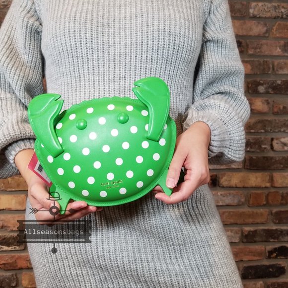 Kate Spade Shelly Crab NY NEW YORK Green Polka Dots...